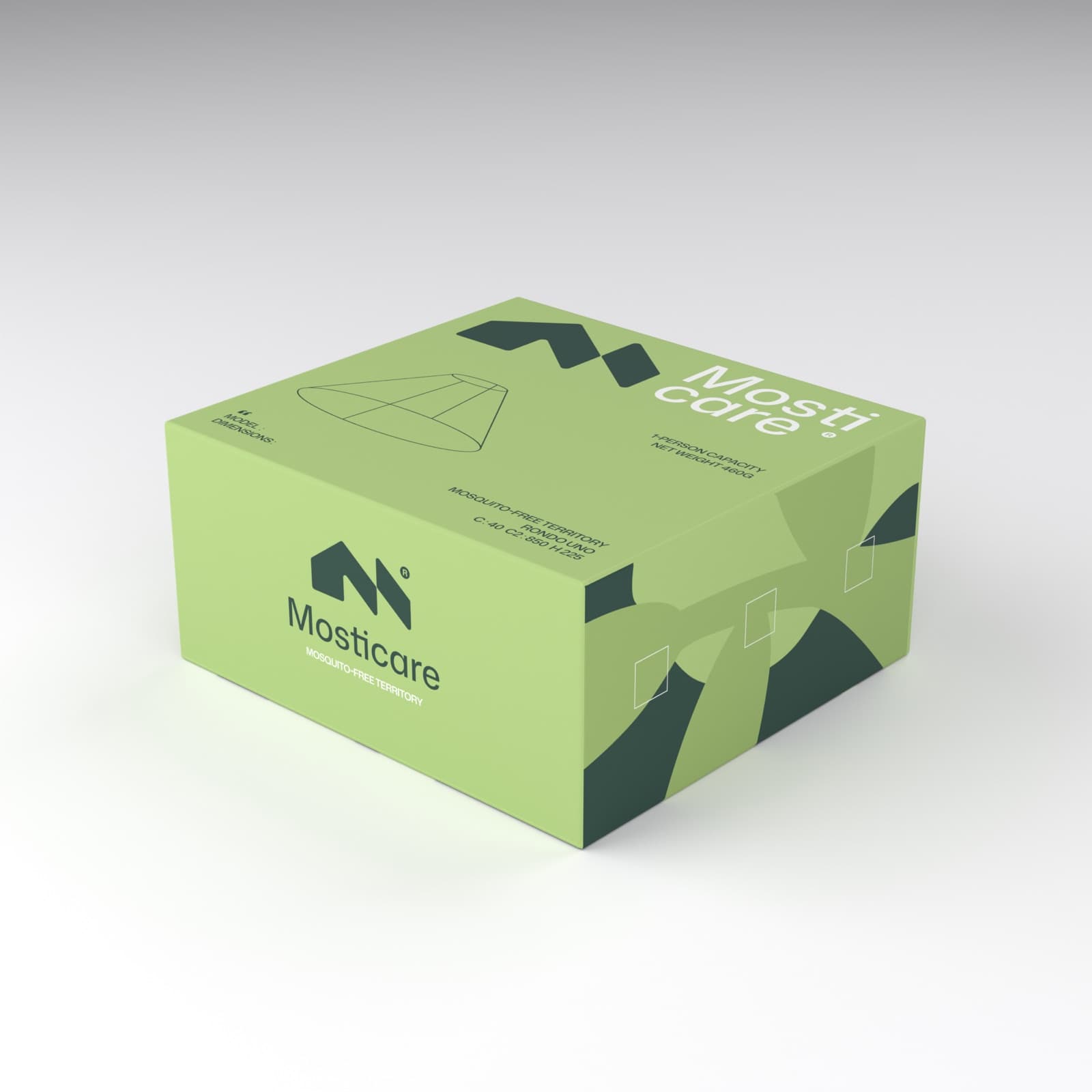 Mosticare Rondo Uno packaging, closed box, brand-green carton
